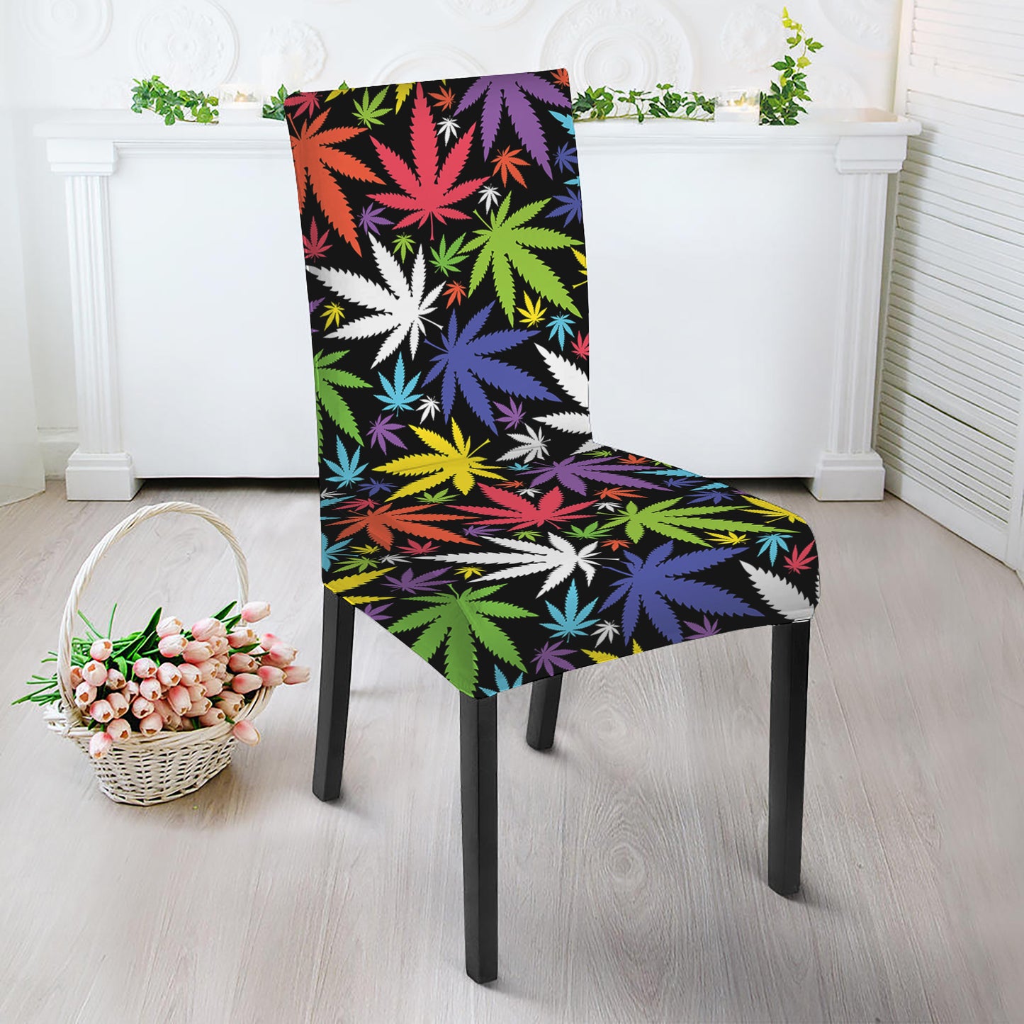 Colorful Weed Leaf Pattern Print Dining Chair Slipcover