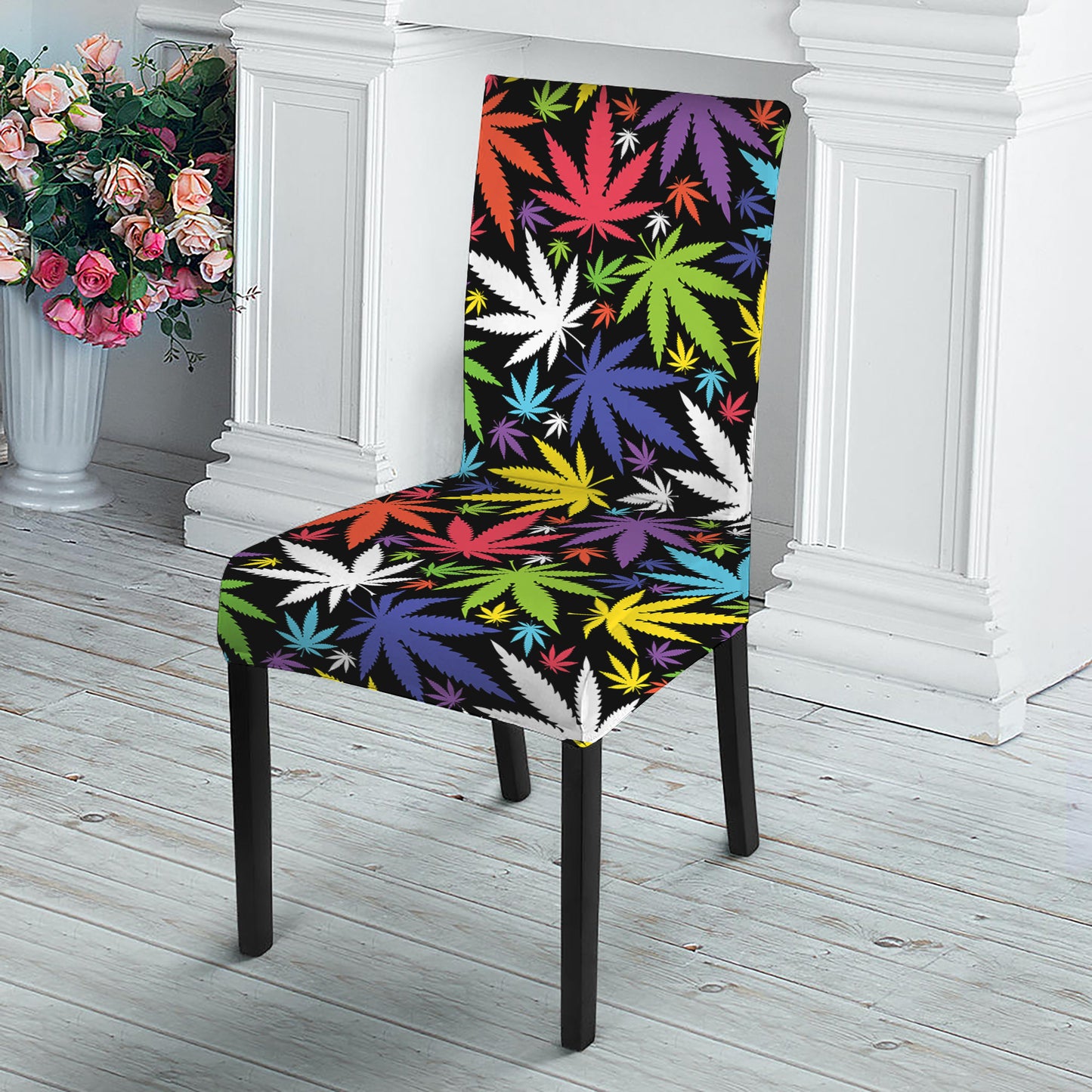Colorful Weed Leaf Pattern Print Dining Chair Slipcover