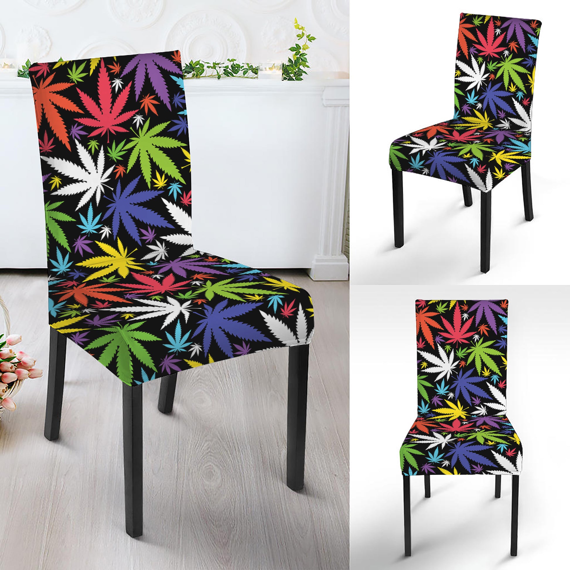 Colorful Weed Leaf Pattern Print Dining Chair Slipcover