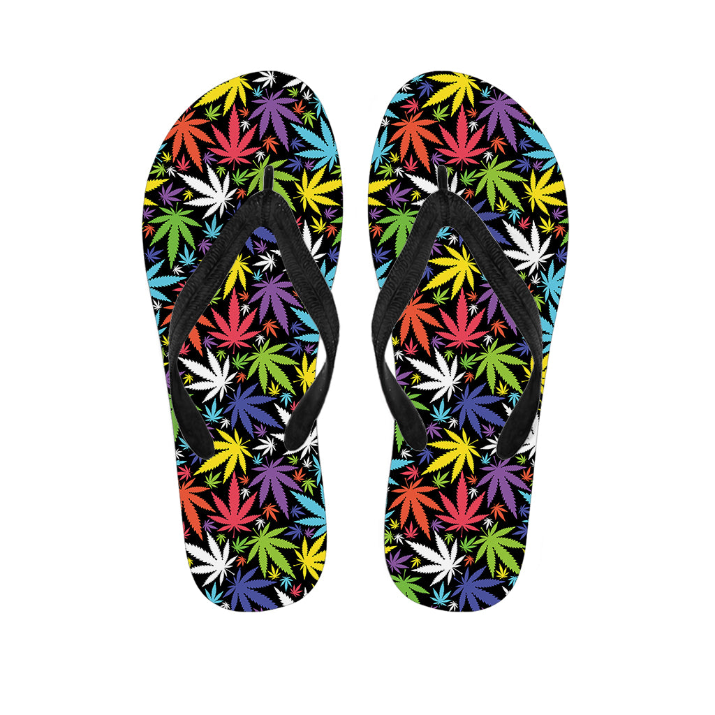 Colorful Weed Leaf Pattern Print Flip Flops