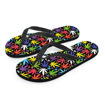 Colorful Weed Leaf Pattern Print Flip Flops