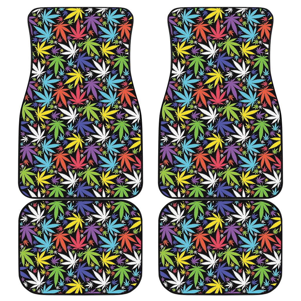 Colorful Weed Leaf Pattern Print Front and Back Car Floor Mats