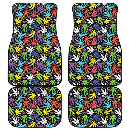 Colorful Weed Leaf Pattern Print Front and Back Car Floor Mats