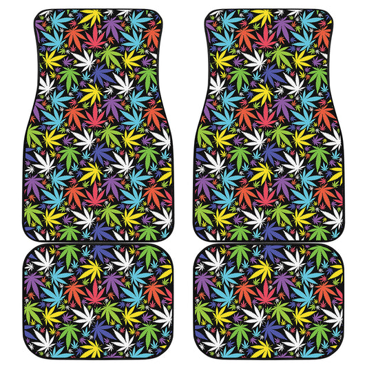 Colorful Weed Leaf Pattern Print Front and Back Car Floor Mats