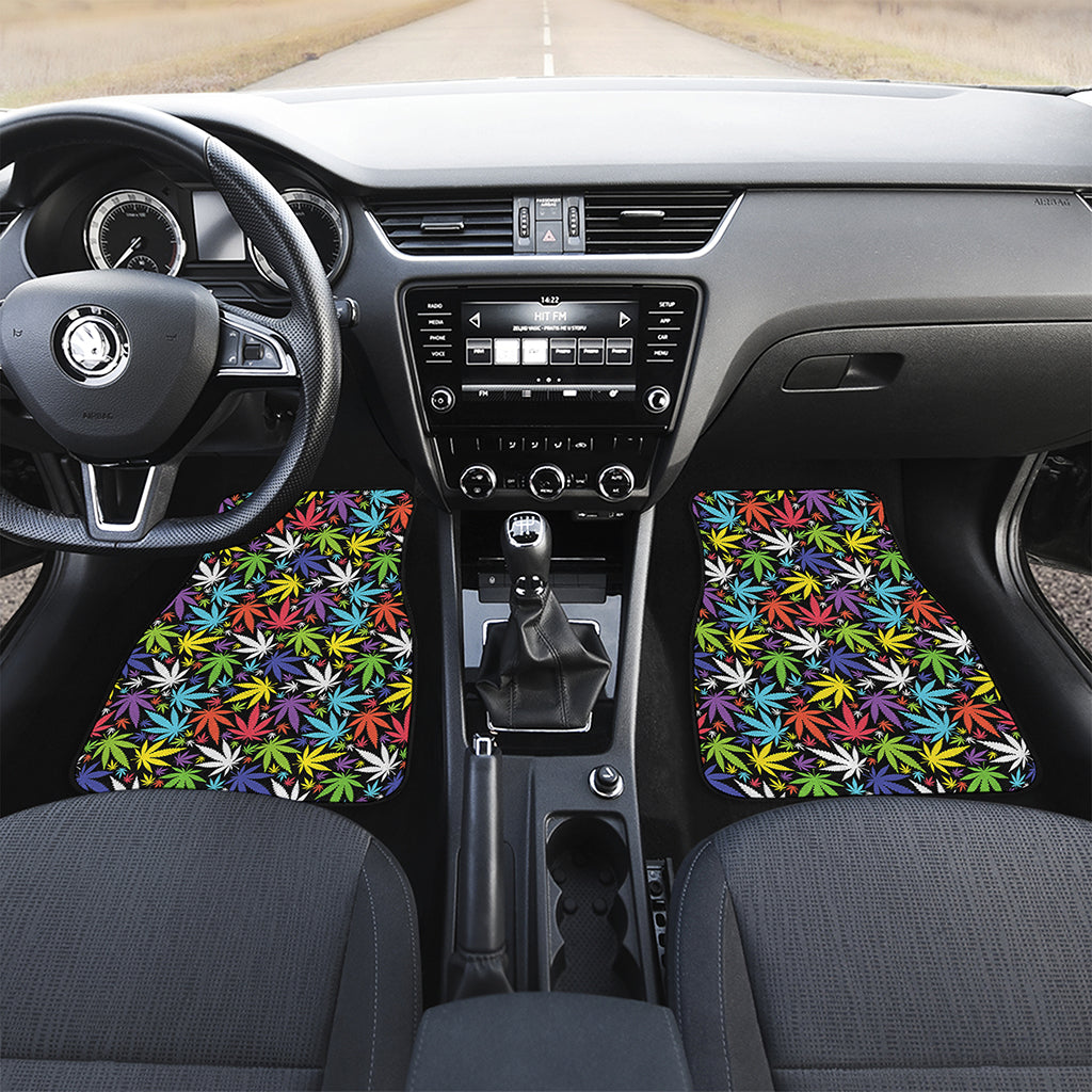 Colorful Weed Leaf Pattern Print Front and Back Car Floor Mats
