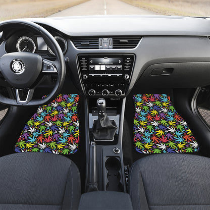 Colorful Weed Leaf Pattern Print Front and Back Car Floor Mats