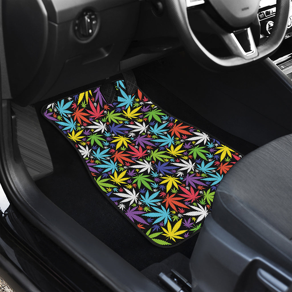 Colorful Weed Leaf Pattern Print Front and Back Car Floor Mats