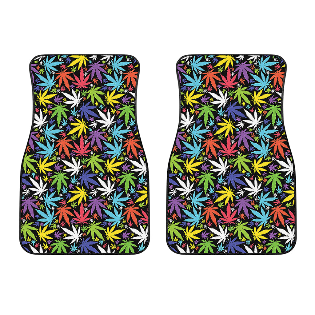Colorful Weed Leaf Pattern Print Front Car Floor Mats
