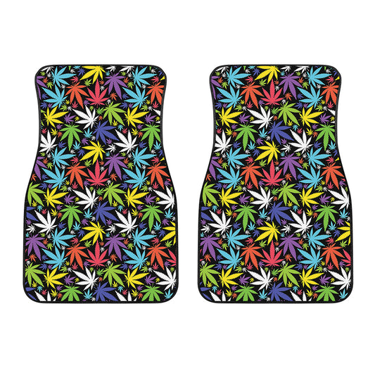 Colorful Weed Leaf Pattern Print Front Car Floor Mats