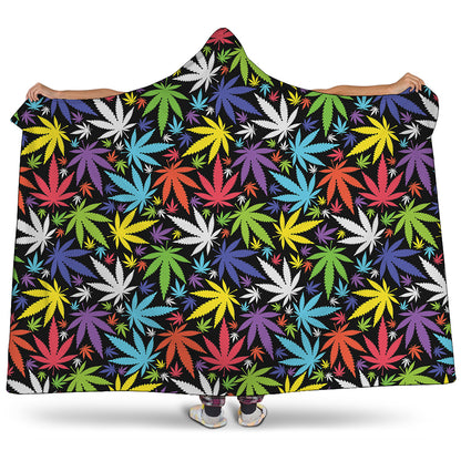 Colorful Weed Leaf Pattern Print Hooded Blanket