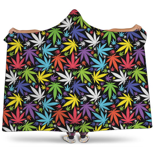 Colorful Weed Leaf Pattern Print Hooded Blanket