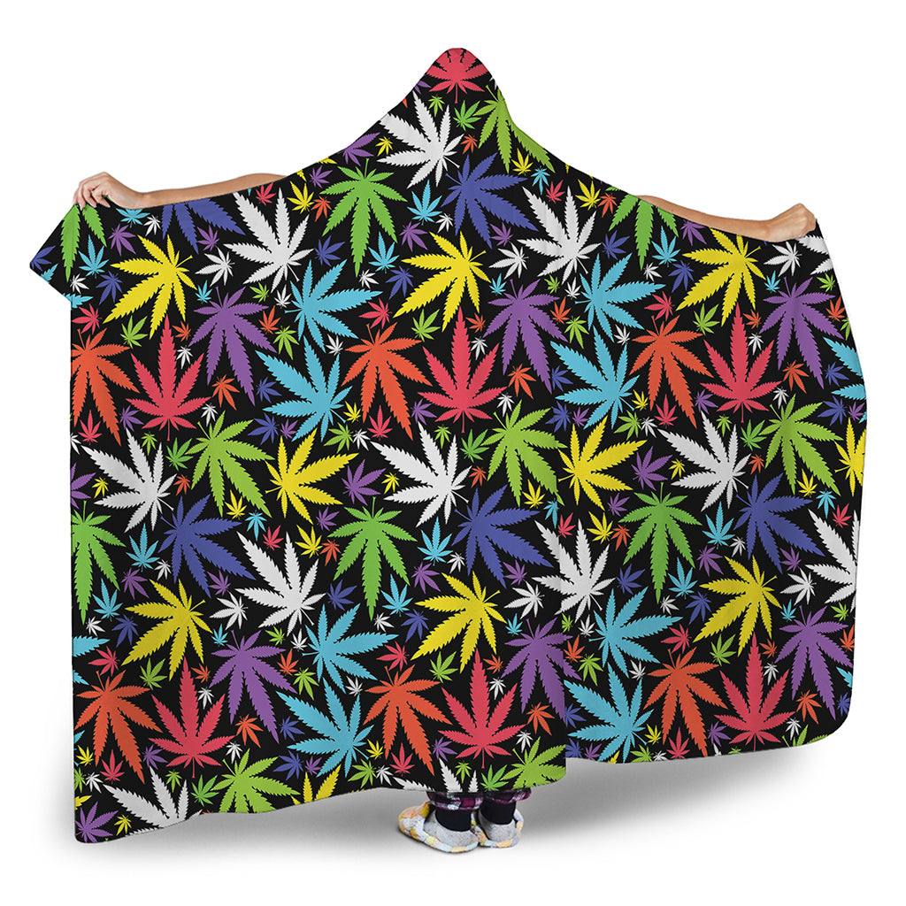 Colorful Weed Leaf Pattern Print Hooded Blanket