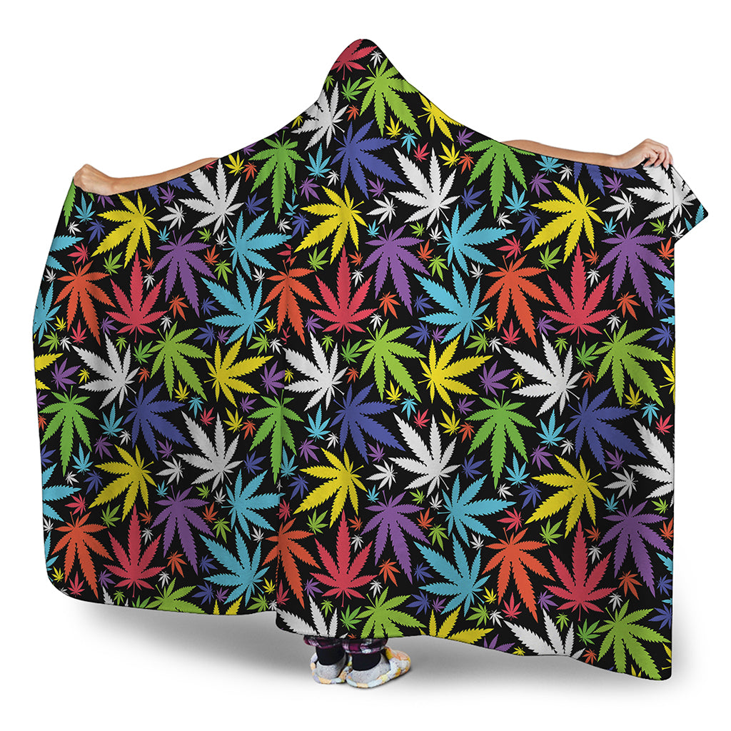 Colorful Weed Leaf Pattern Print Hooded Blanket