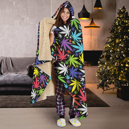 Colorful Weed Leaf Pattern Print Hooded Blanket