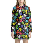 Colorful Weed Leaf Pattern Print Hoodie Dress