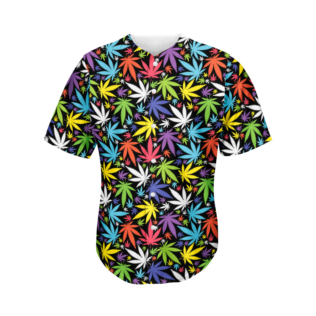 Colorful Weed Leaf Pattern Print Men's Baseball Jersey