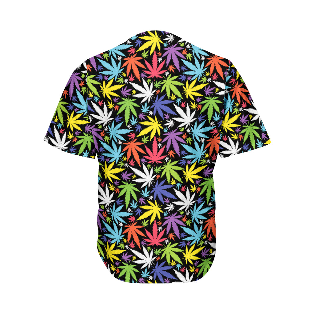 Colorful Weed Leaf Pattern Print Men's Baseball Jersey