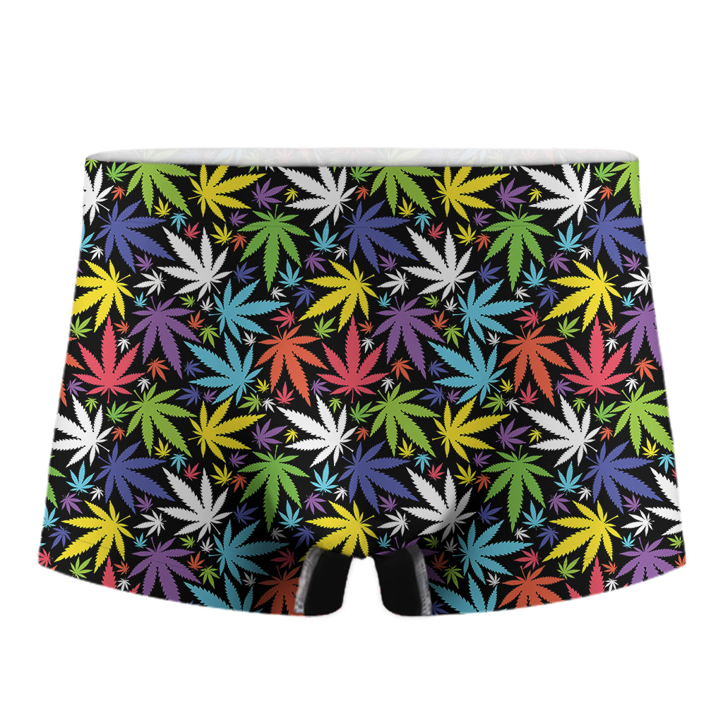 Colorful Weed Leaf Pattern Print Men's Boxer Briefs