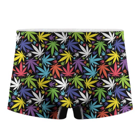 Colorful Weed Leaf Pattern Print Men's Boxer Briefs