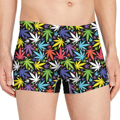 Colorful Weed Leaf Pattern Print Men's Boxer Briefs