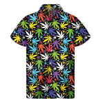 Colorful Weed Leaf Pattern Print Men's Short Sleeve Shirt