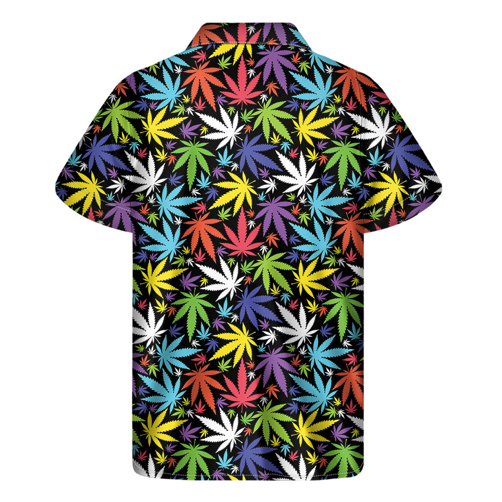 Colorful Weed Leaf Pattern Print Men's Short Sleeve Shirt