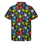 Colorful Weed Leaf Pattern Print Men's Short Sleeve Shirt