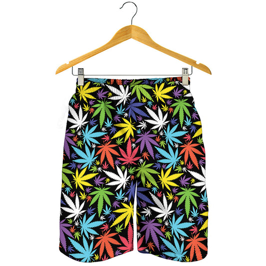 Colorful Weed Leaf Pattern Print Men's Shorts