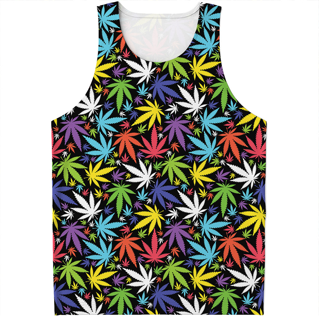 Colorful Weed Leaf Pattern Print Men's Tank Top