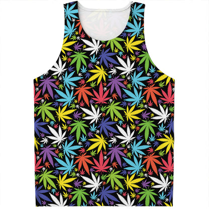 Colorful Weed Leaf Pattern Print Men's Tank Top