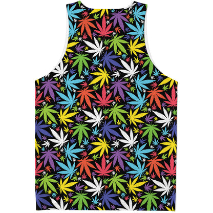 Colorful Weed Leaf Pattern Print Men's Tank Top