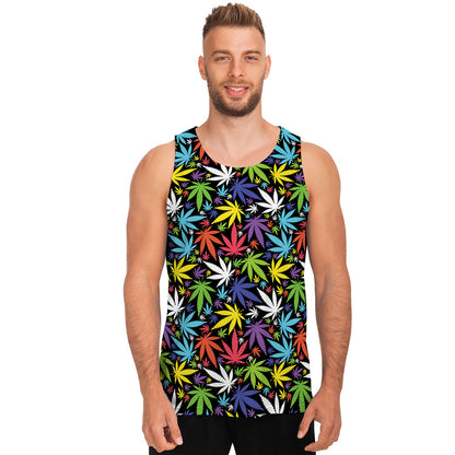 Colorful Weed Leaf Pattern Print Men's Tank Top