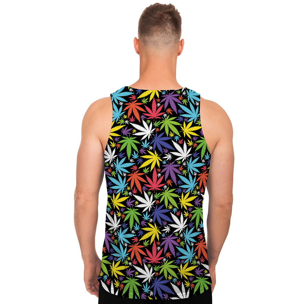 Colorful Weed Leaf Pattern Print Men's Tank Top