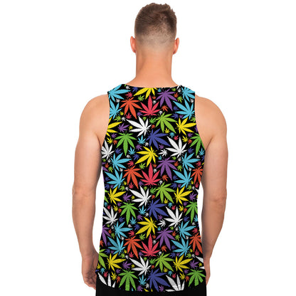 Colorful Weed Leaf Pattern Print Men's Tank Top