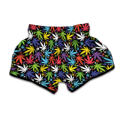 Colorful Weed Leaf Pattern Print Muay Thai Boxing Shorts