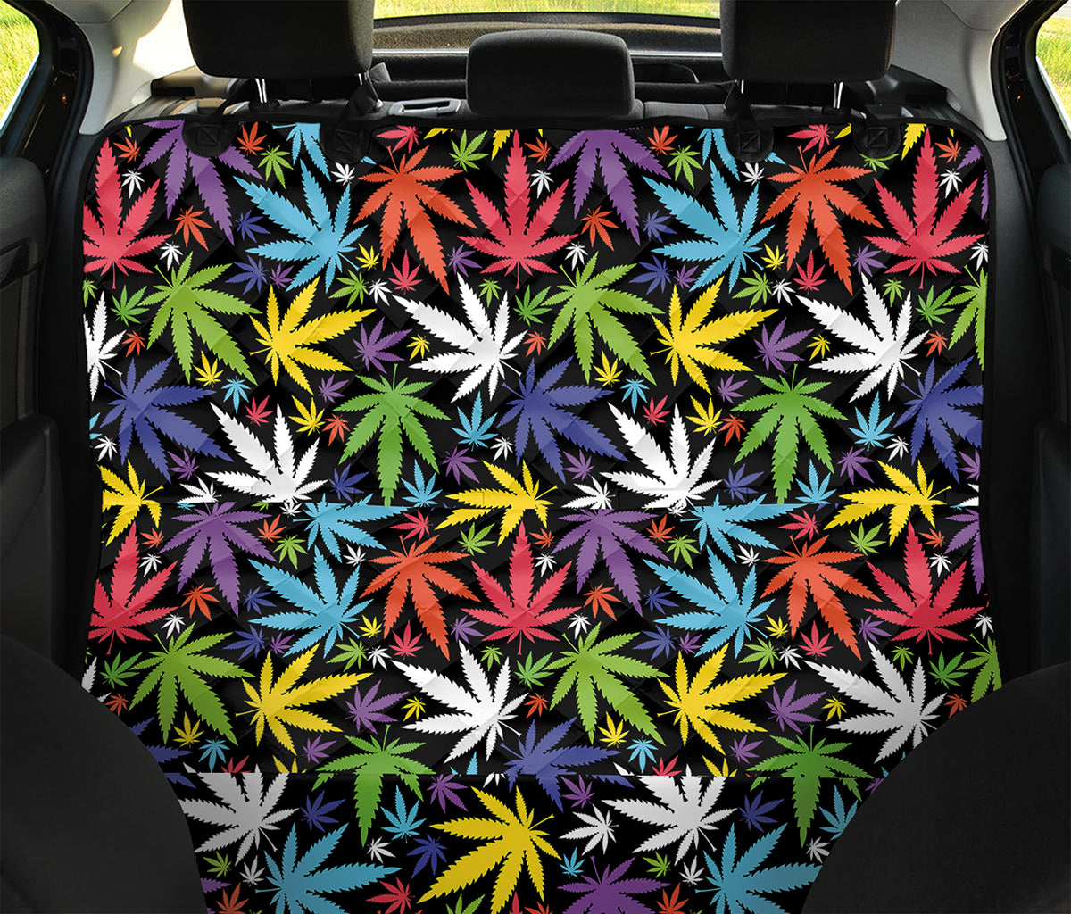Colorful Weed Leaf Pattern Print Pet Car Back Seat Cover