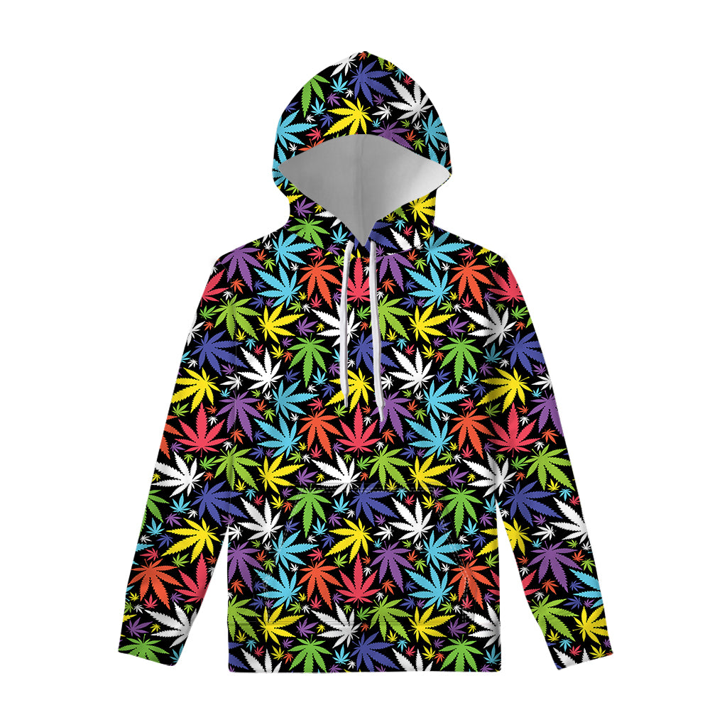 Colorful Weed Leaf Pattern Print Pullover Hoodie