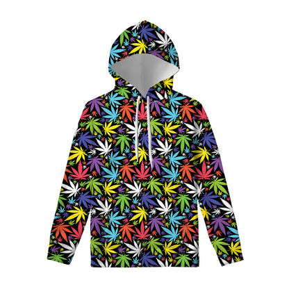 Colorful Weed Leaf Pattern Print Pullover Hoodie