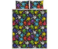 Colorful Weed Leaf Pattern Print Quilt Bed Set