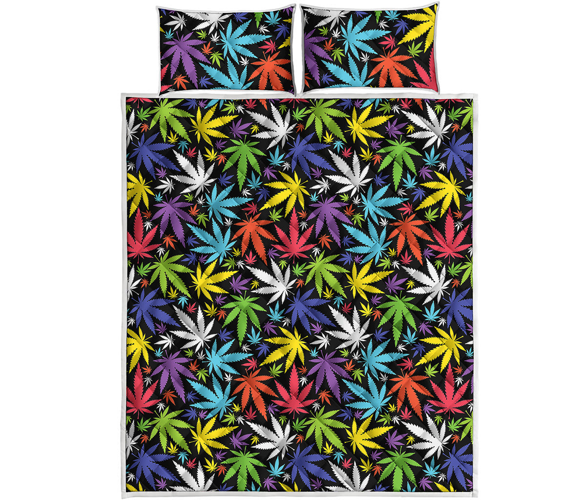 Colorful Weed Leaf Pattern Print Quilt Bed Set