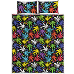 Colorful Weed Leaf Pattern Print Quilt Bed Set