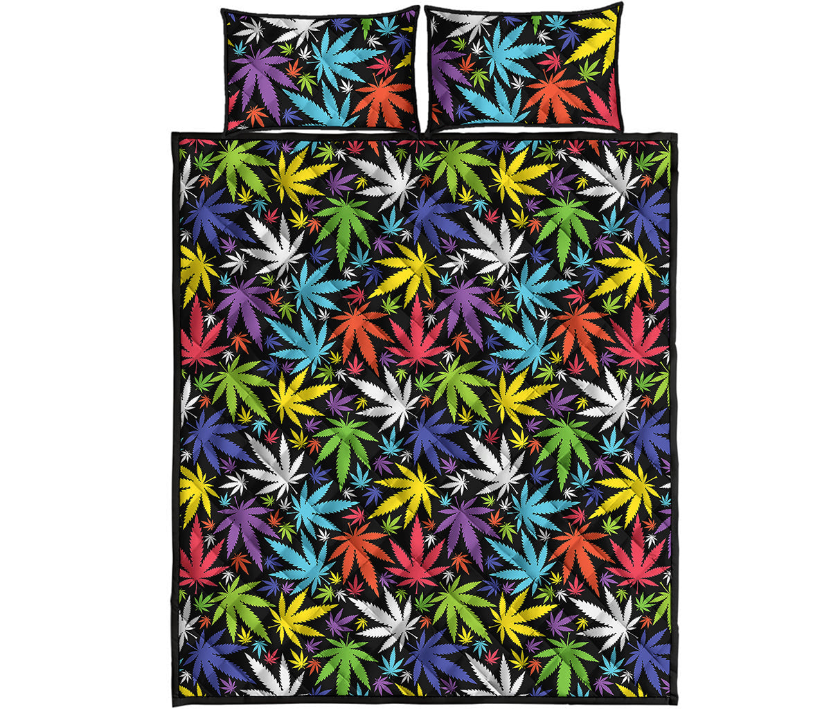 Colorful Weed Leaf Pattern Print Quilt Bed Set
