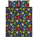 Colorful Weed Leaf Pattern Print Quilt Bed Set