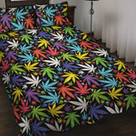Colorful Weed Leaf Pattern Print Quilt Bed Set