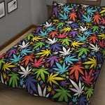 Colorful Weed Leaf Pattern Print Quilt Bed Set
