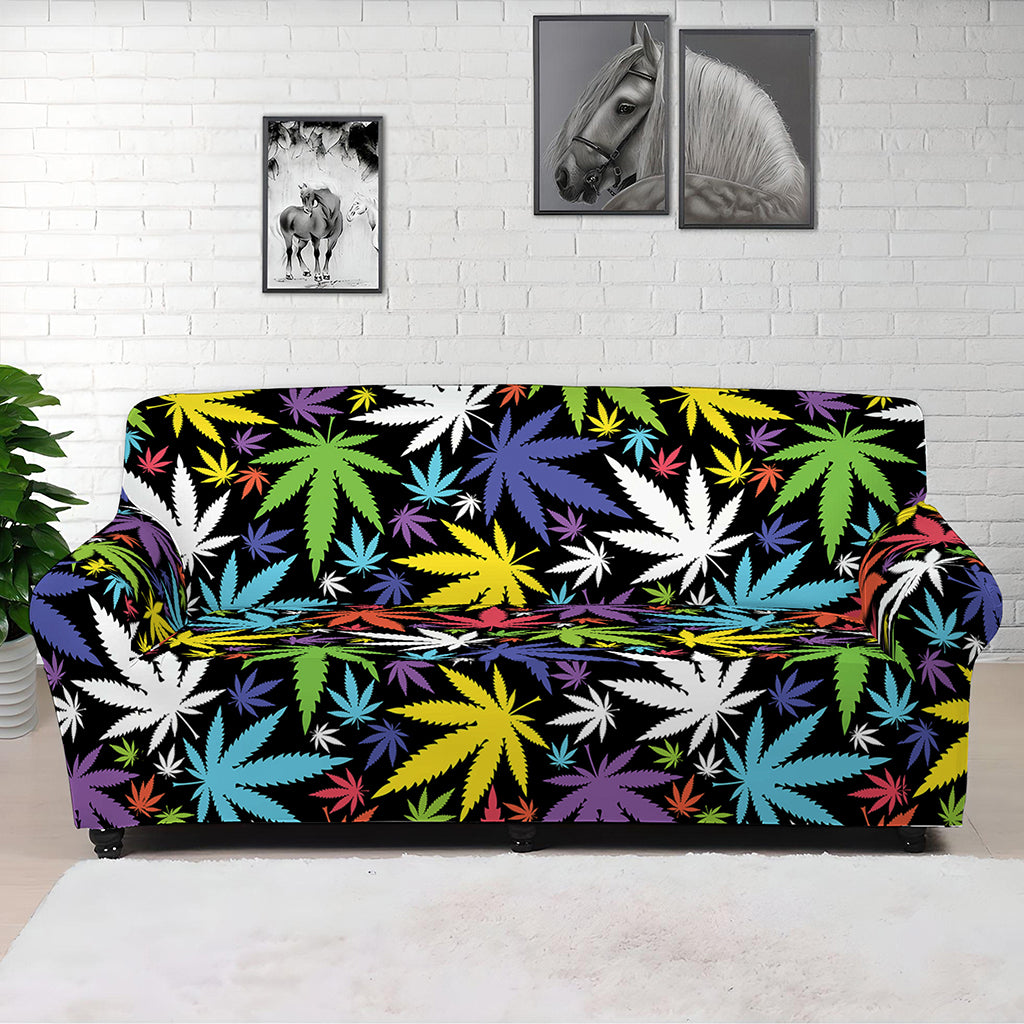 Colorful Weed Leaf Pattern Print Sofa Cover