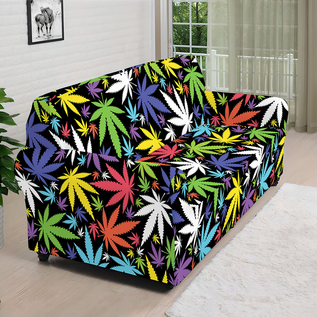 Colorful Weed Leaf Pattern Print Sofa Cover