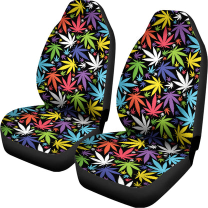 Colorful Weed Leaf Pattern Print Universal Fit Car Seat Covers