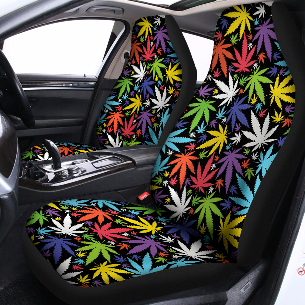 Colorful Weed Leaf Pattern Print Universal Fit Car Seat Covers