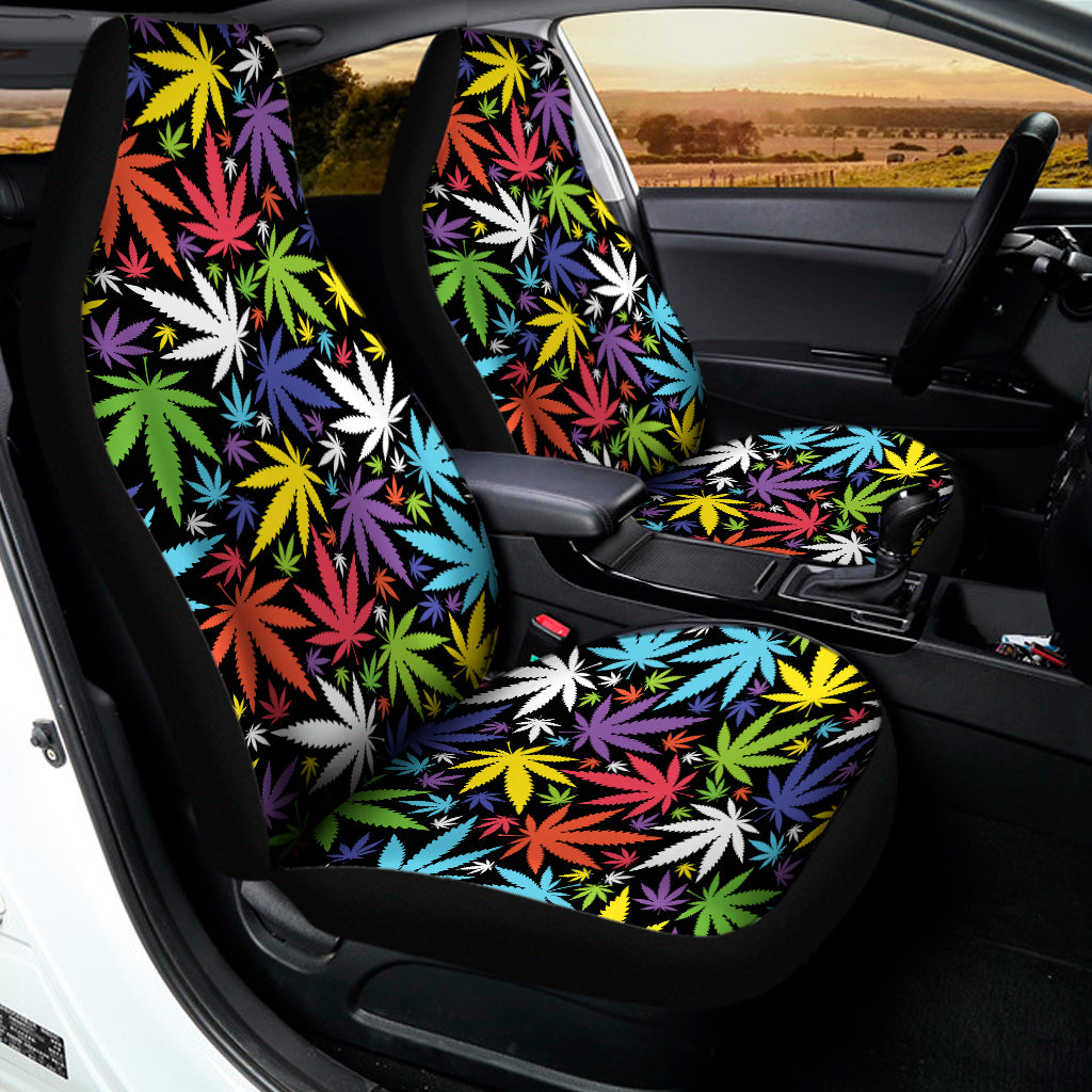 Colorful Weed Leaf Pattern Print Universal Fit Car Seat Covers